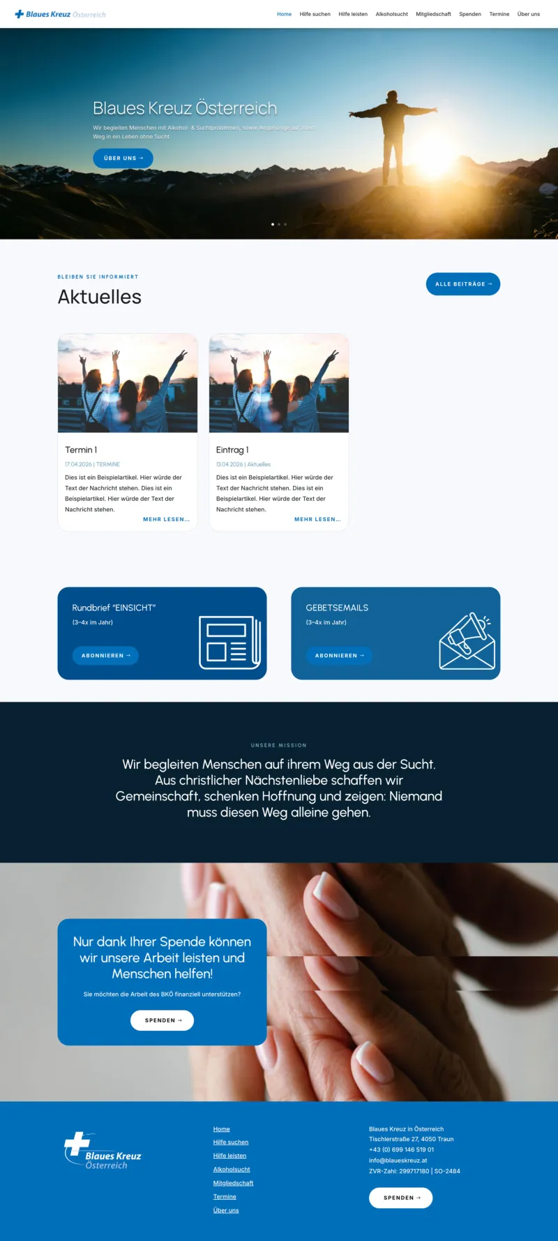 Blaues Kreuz — web institucional para ONG de salud en Austria