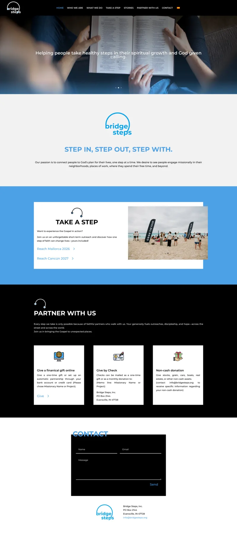 Bridgesteps — web misional multilingüe en WordPress