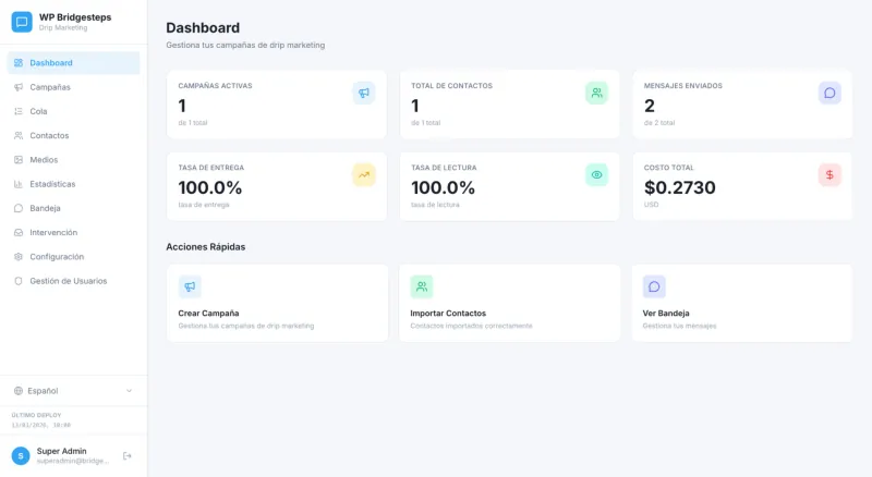 Bridgesteps — SaaS de automatización de campañas de marketing por WhatsApp